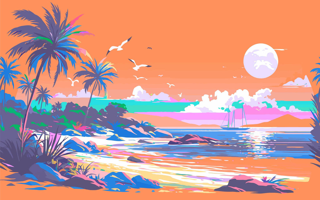 Détail du motif du papier peint panoramique Plage au couchant