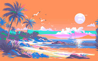 Détail du motif du papier peint panoramique Plage au couchant