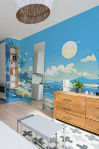 Papier peint panoramique bord de mer posé au mur, vue 3