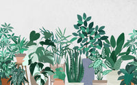 Détail du motif du papier peint panoramique Plantes en pots