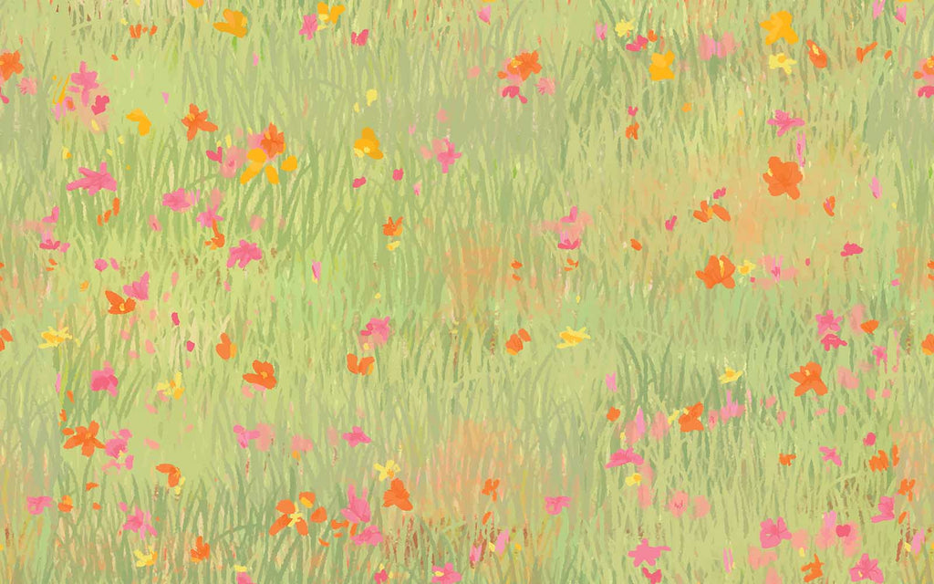 Détail du motif du papier peint panoramique Pré fleuri
