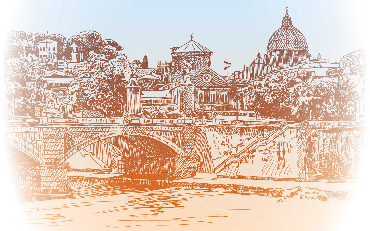 Détail du motif du papier peint panoramique Rome à la plume