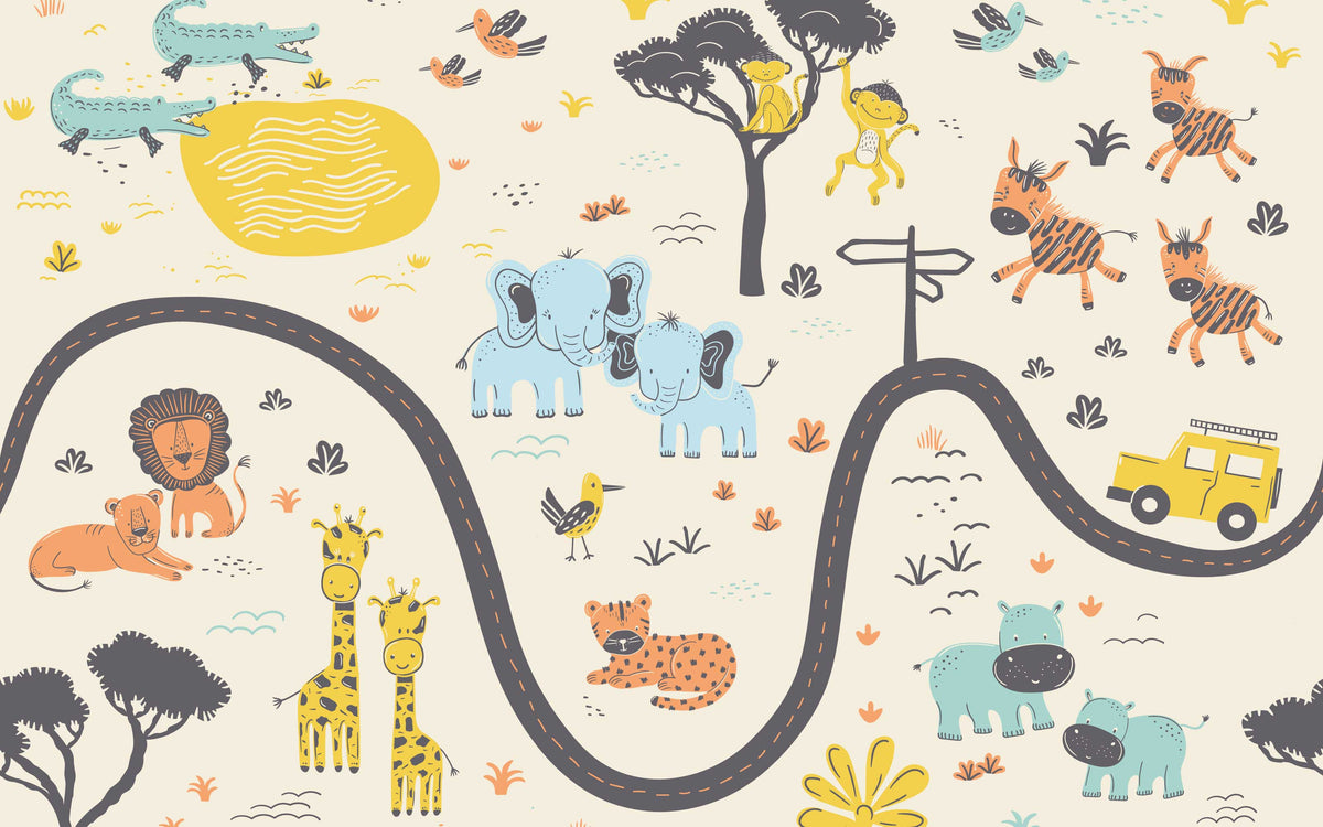 Détail du motif du papier peint panoramique Safari