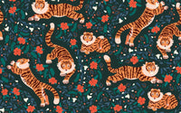 Détail du motif du papier peint panoramique Tigres et fleurs