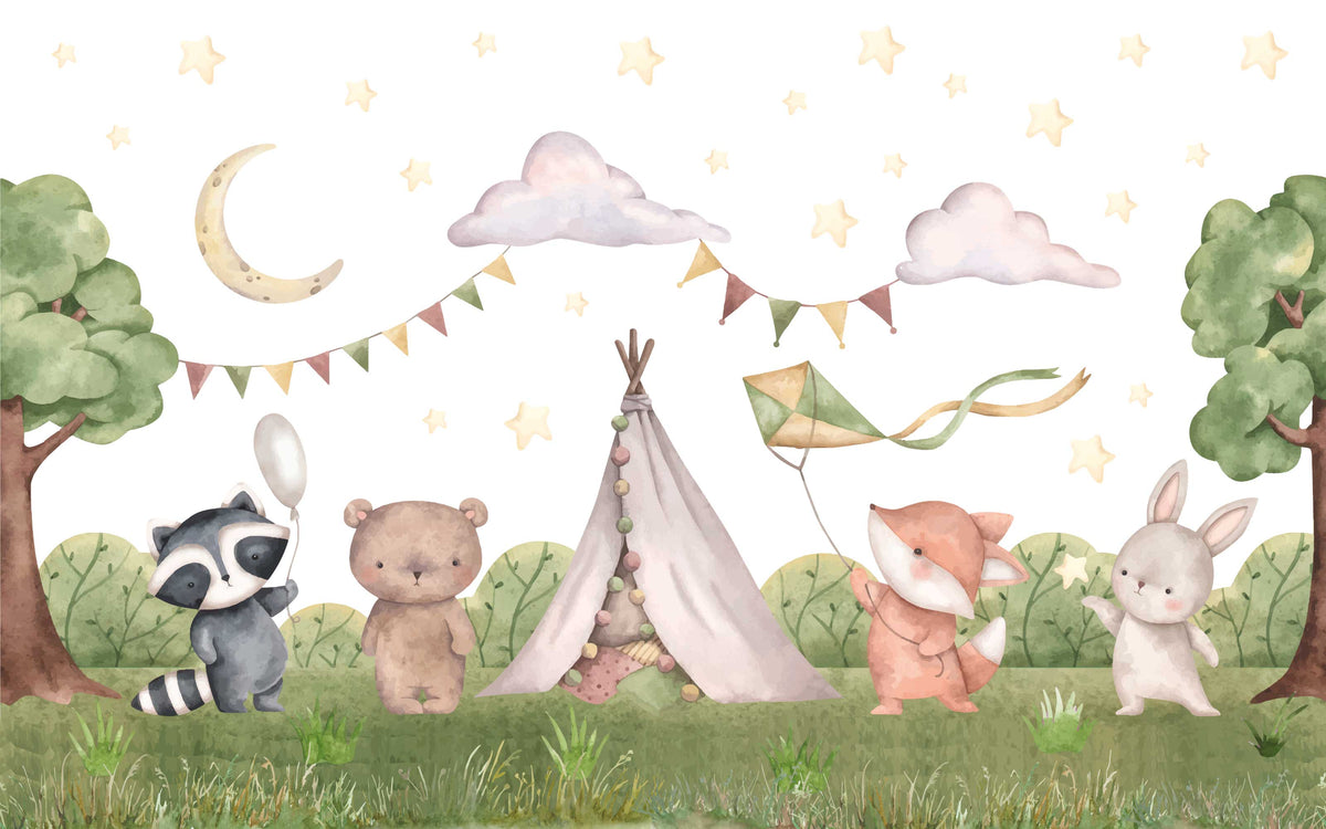 Détail du motif du papier peint panoramique Tipi des animaux
